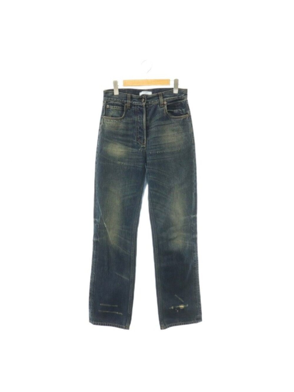 Prada Straight Leg Wash Denim Jeans Pants Button Fly Distressed Indigo 24